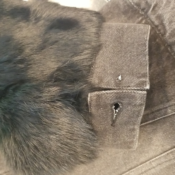 💕LOVE TOKEN💕 Murray Genuine Real Rabbit Fur Sleeve Denim Jacket Coat ~ Black M - Picture 16 of 16